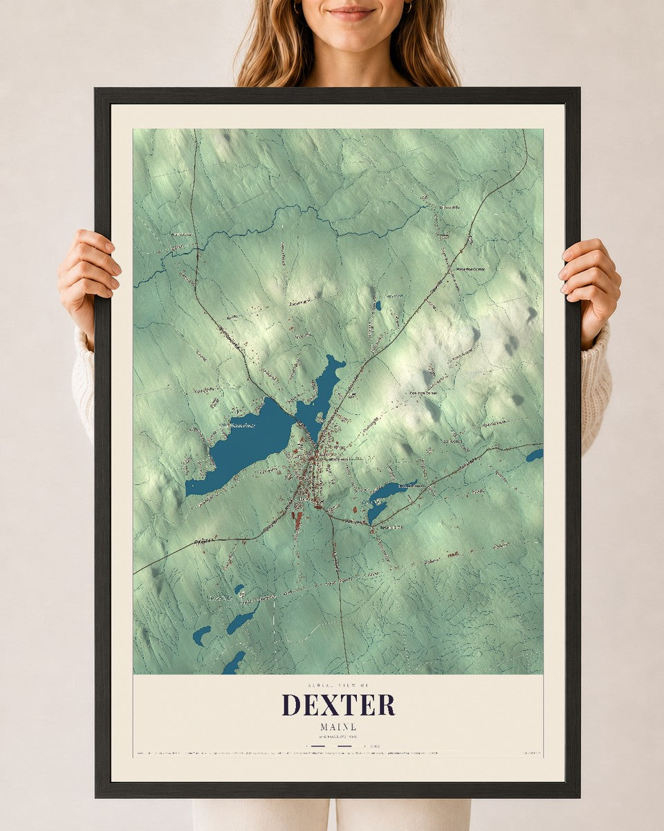 Dexter, Maine map print - 24 x 36 black Ayous wood frame