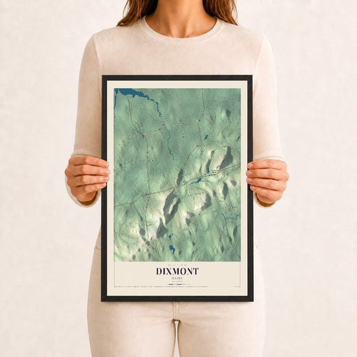 Map of Dixmont, Maine, 12 x 18 inch print in a black wood frame