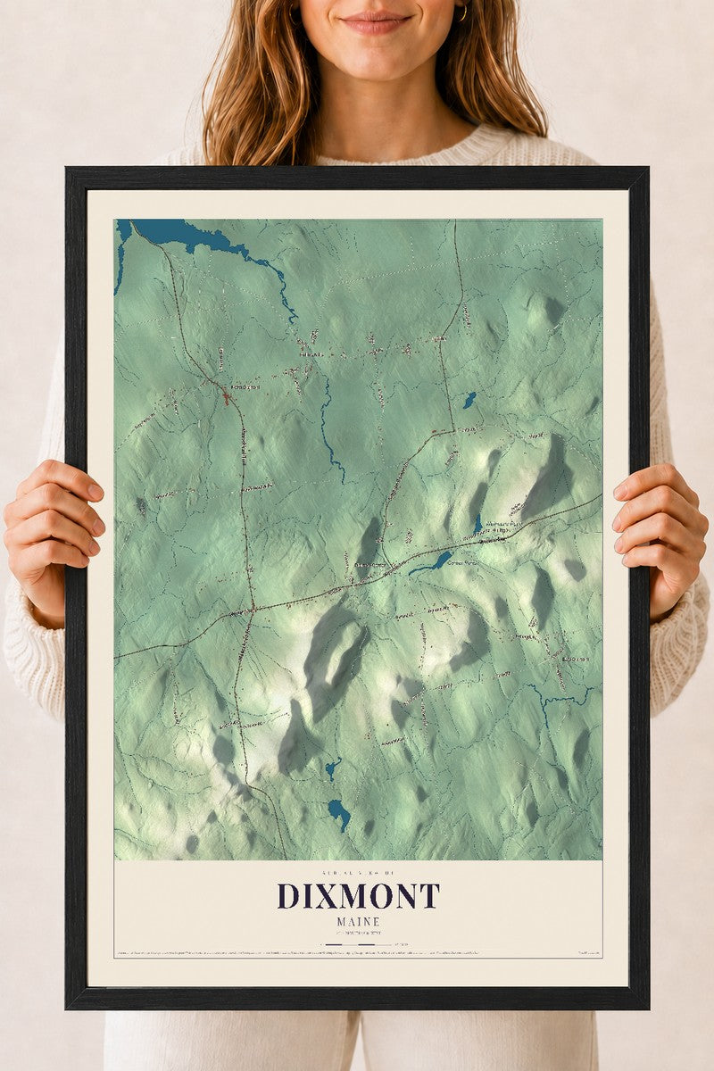 Dixmont, Maine map print - 18 x 24 black Ayous wood frame