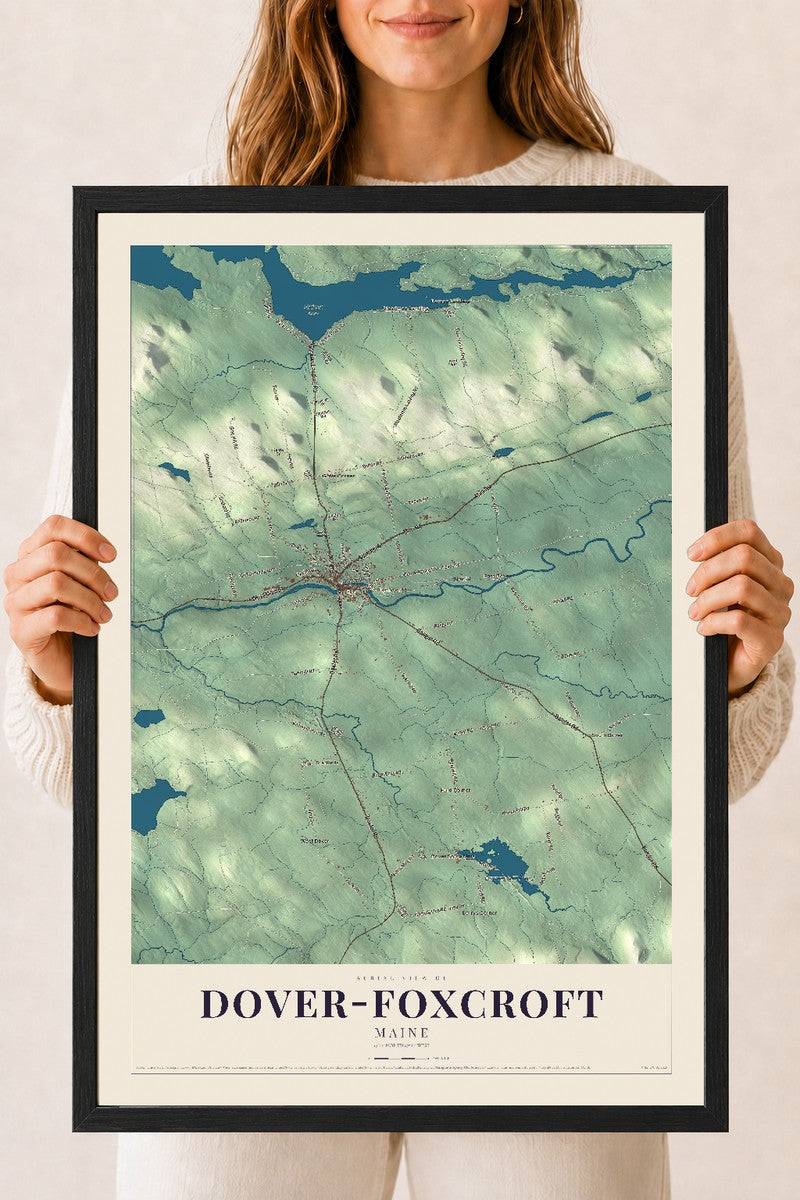 Dover-Foxcroft, Maine map print - 18 x 24 black Ayous wood frame