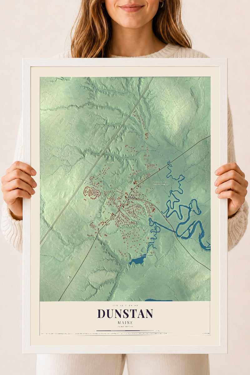 Dunstan, Maine map print - 18 x 24 white Ayous wood frame