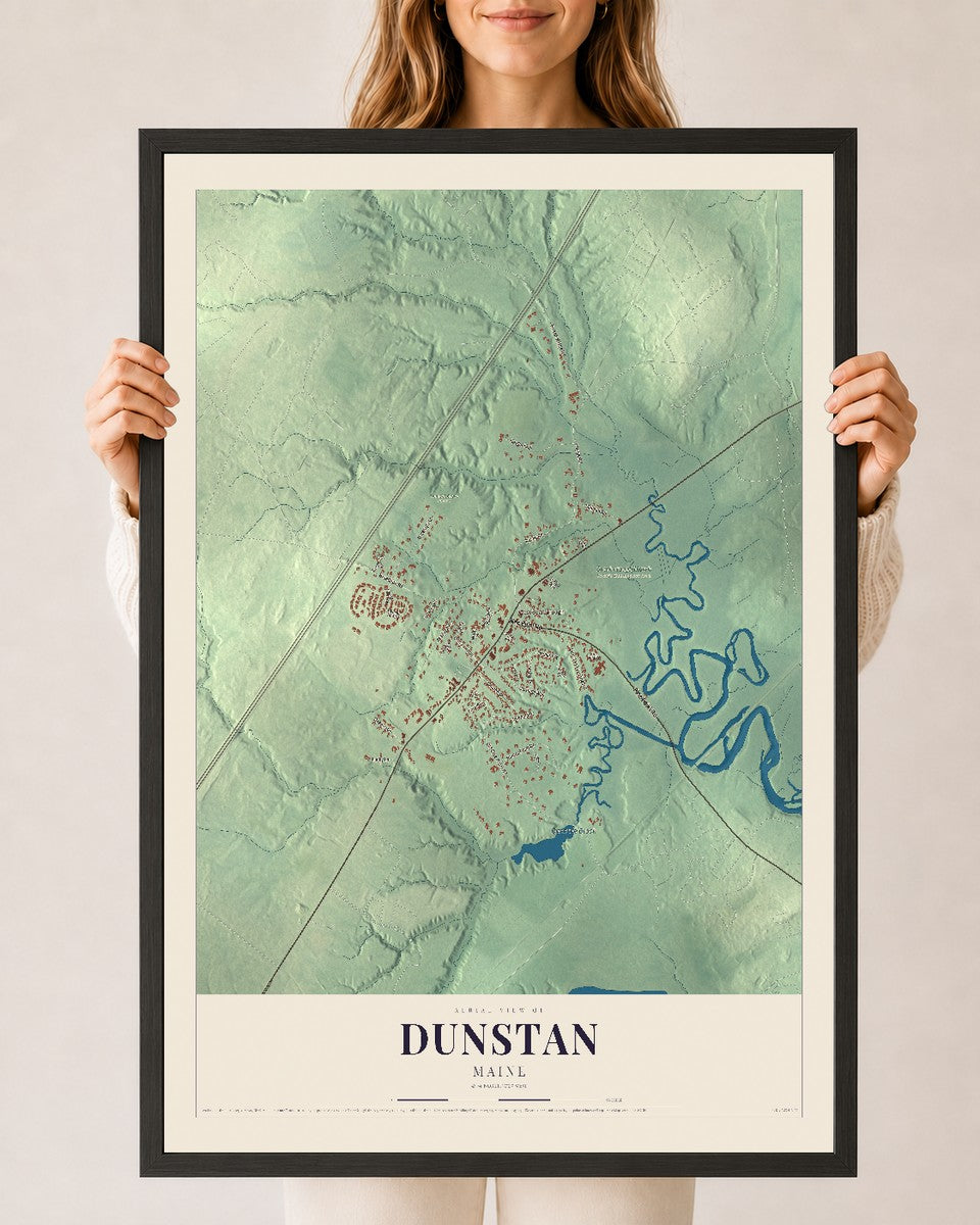 Dunstan, Maine map print - 24 x 36 black Ayous wood frame