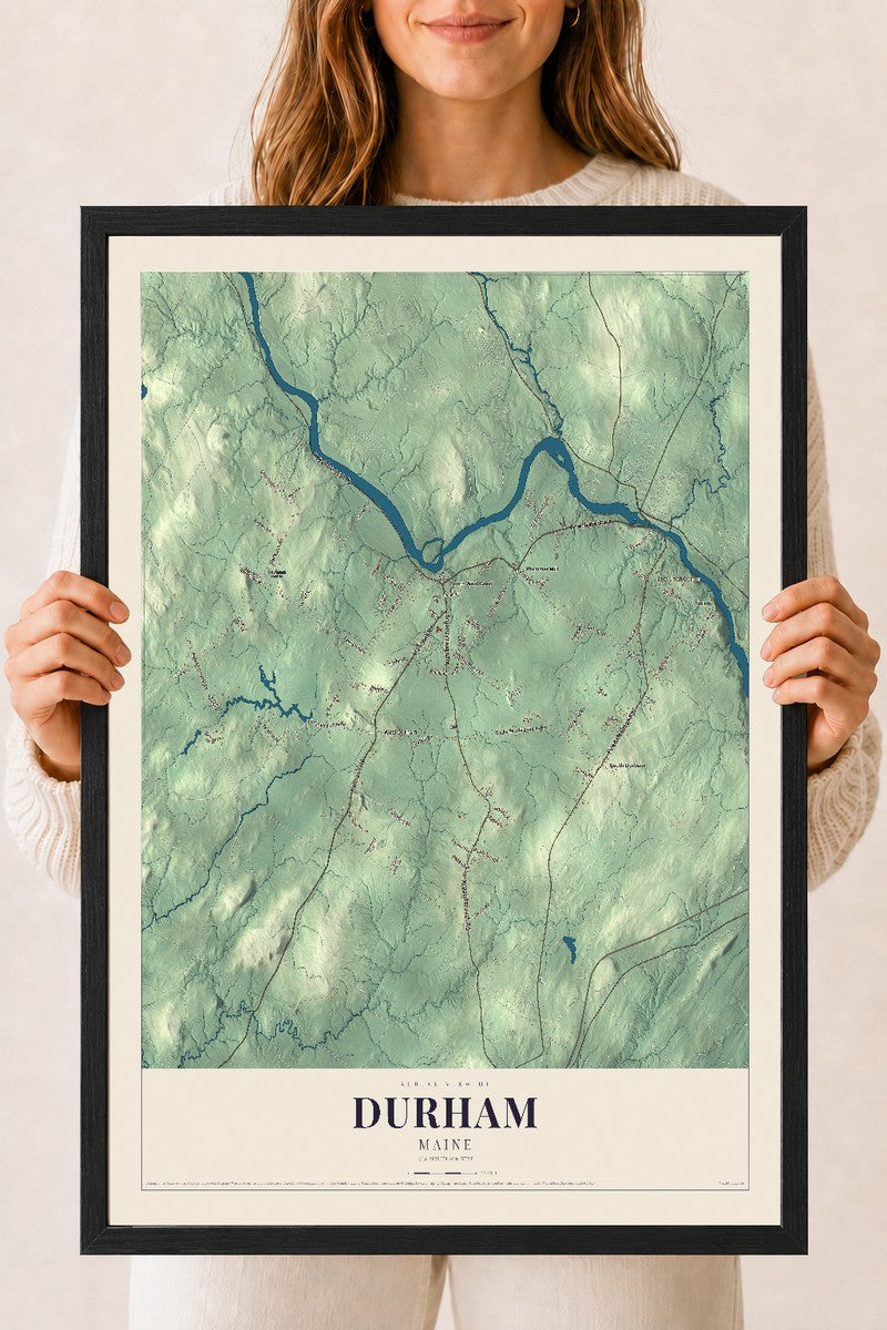 Durham, Maine map print - 18 x 24 black Ayous wood frame