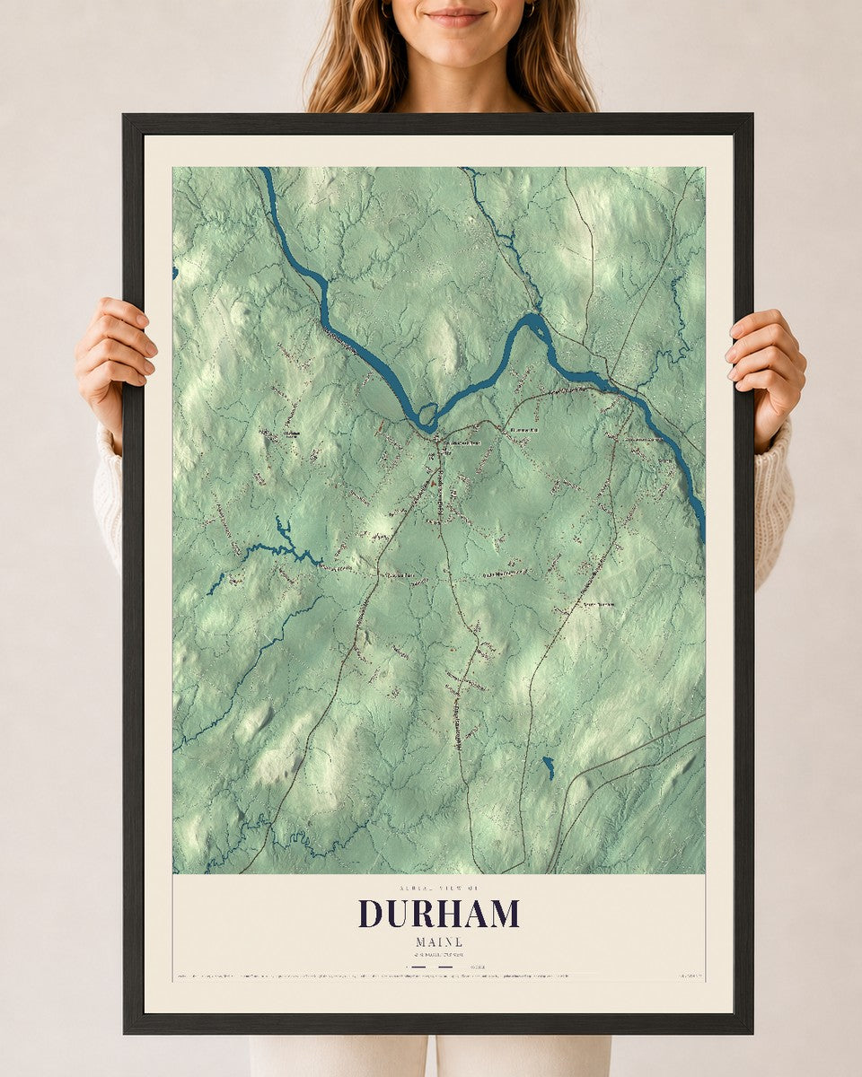 Durham, Maine map print - 24 x 36 black Ayous wood frame
