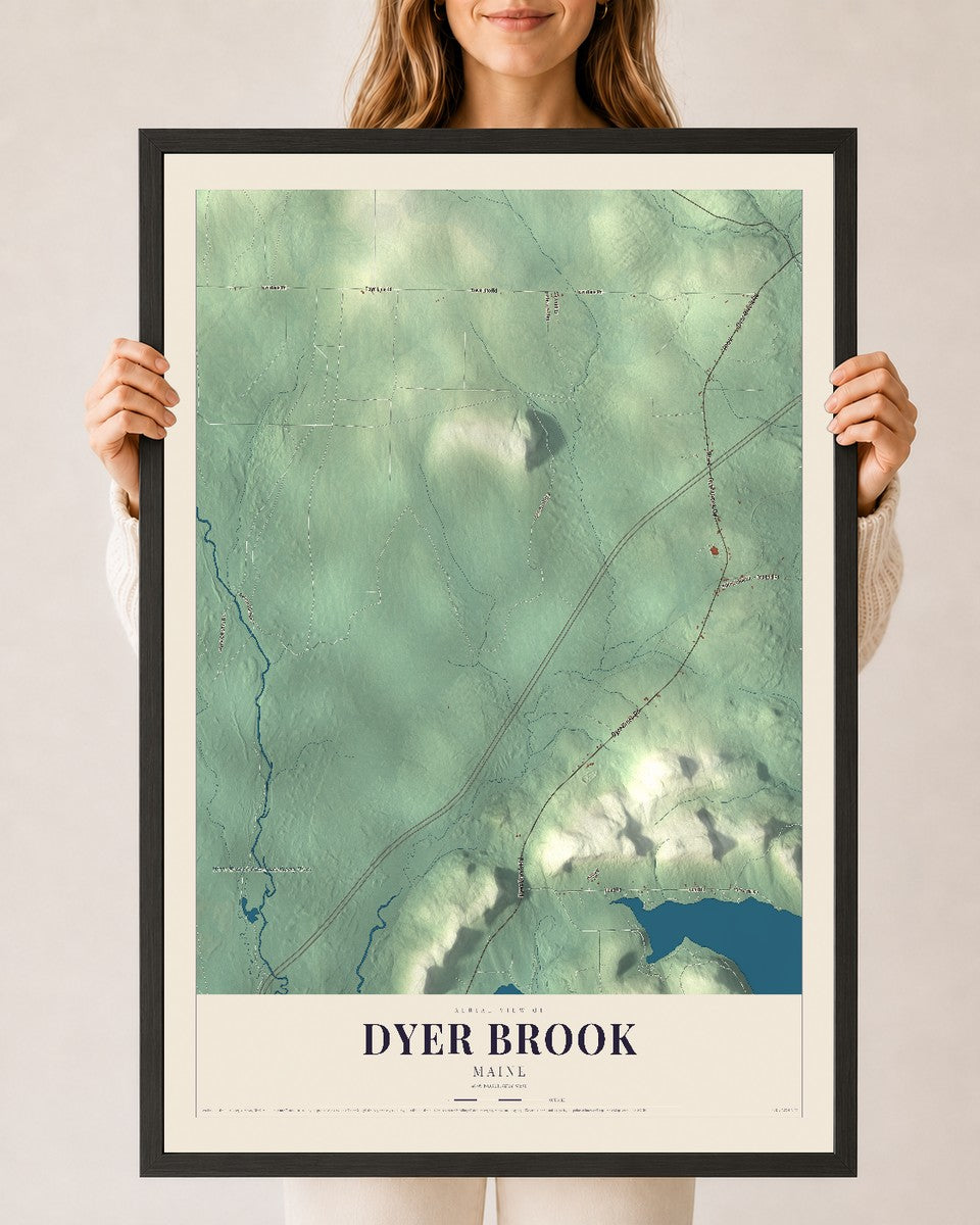Dyer Brook, Maine map print - 24 x 36 black Ayous wood frame