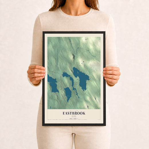 Map of Eastbrook, Maine, 12 x 18 inch print in a black wood frame