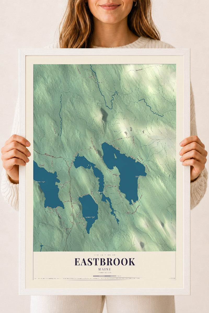 Eastbrook, Maine map print - 18 x 24 white Ayous wood frame