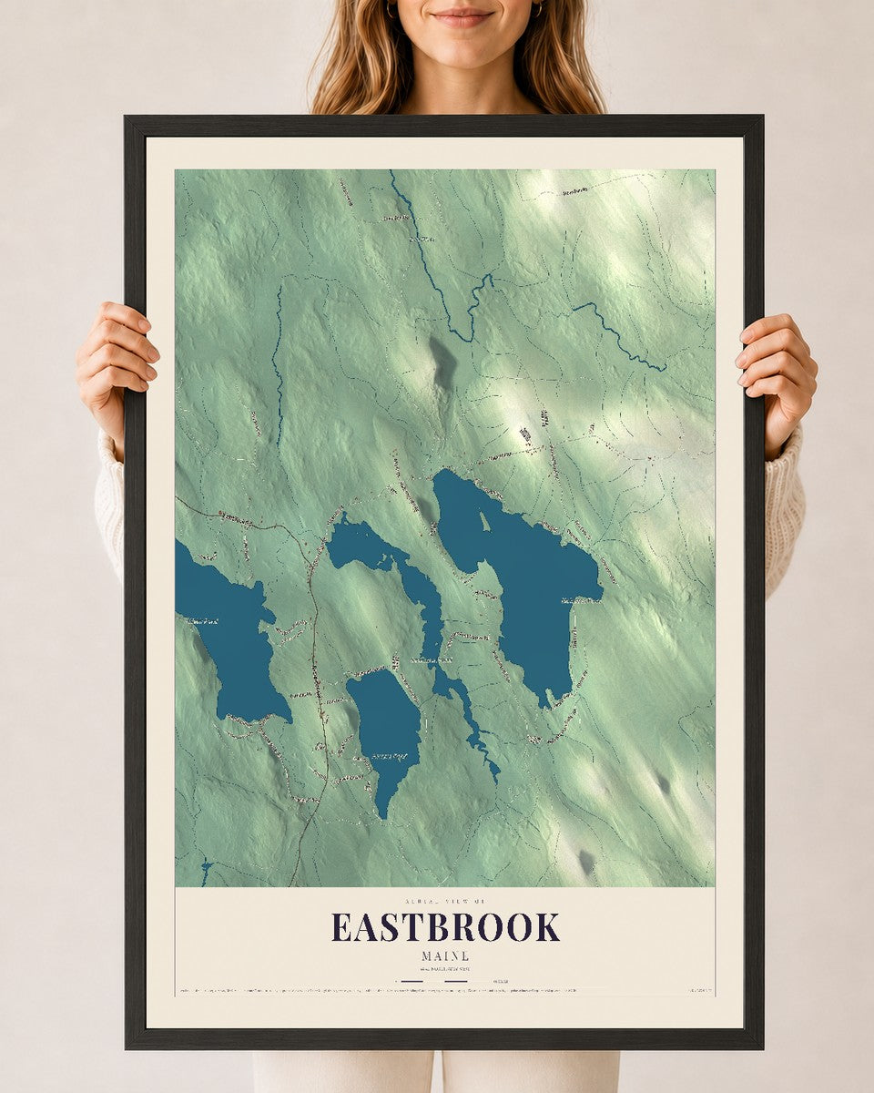 Eastbrook, Maine map print - 24 x 36 black Ayous wood frame