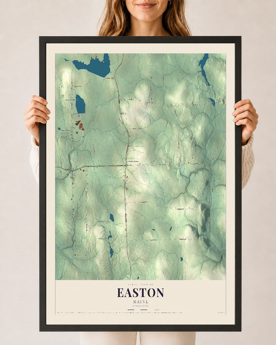 Easton, Maine map print - 24 x 36 black Ayous wood frame