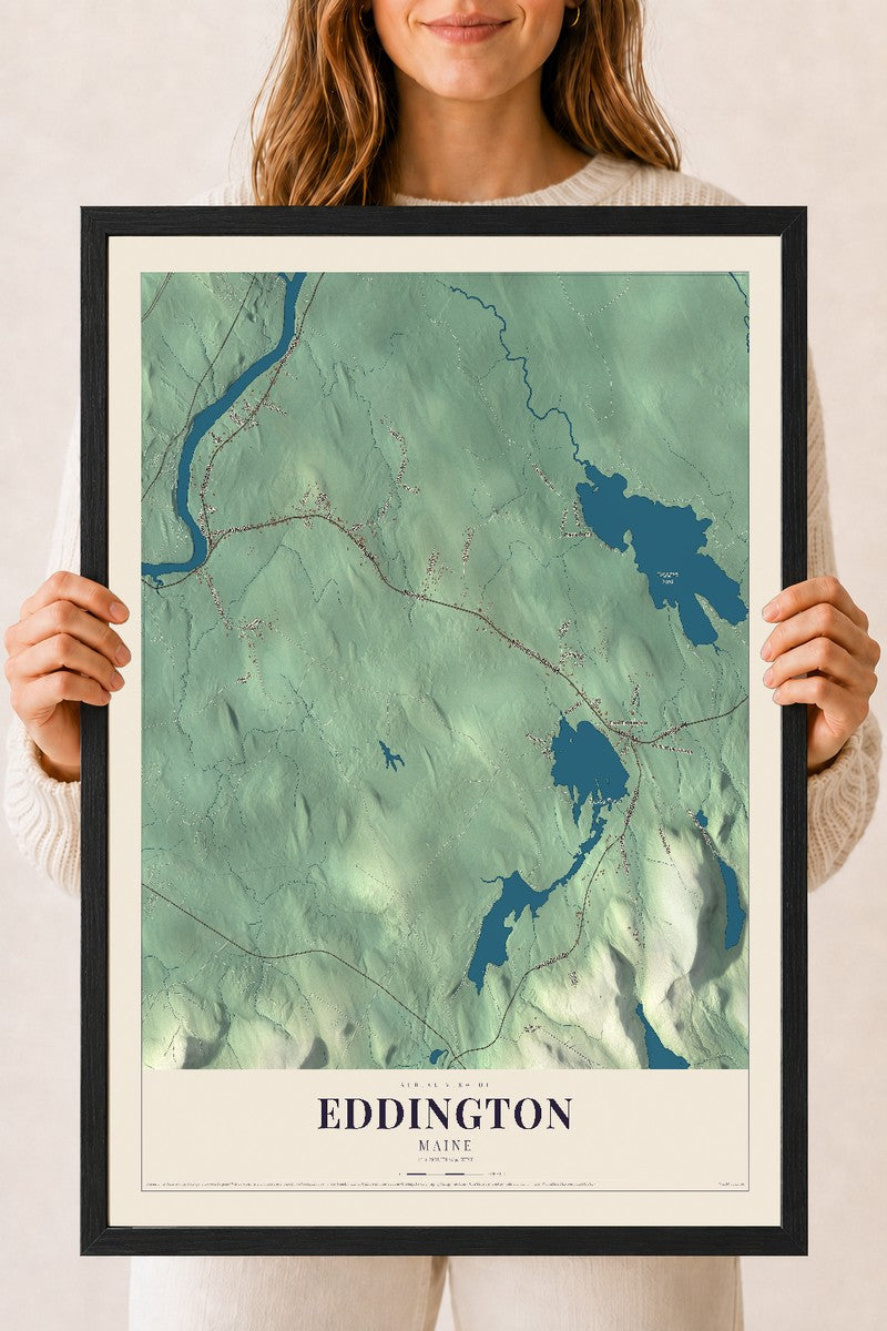 Eddington, Maine map print - 18 x 24 black Ayous wood frame