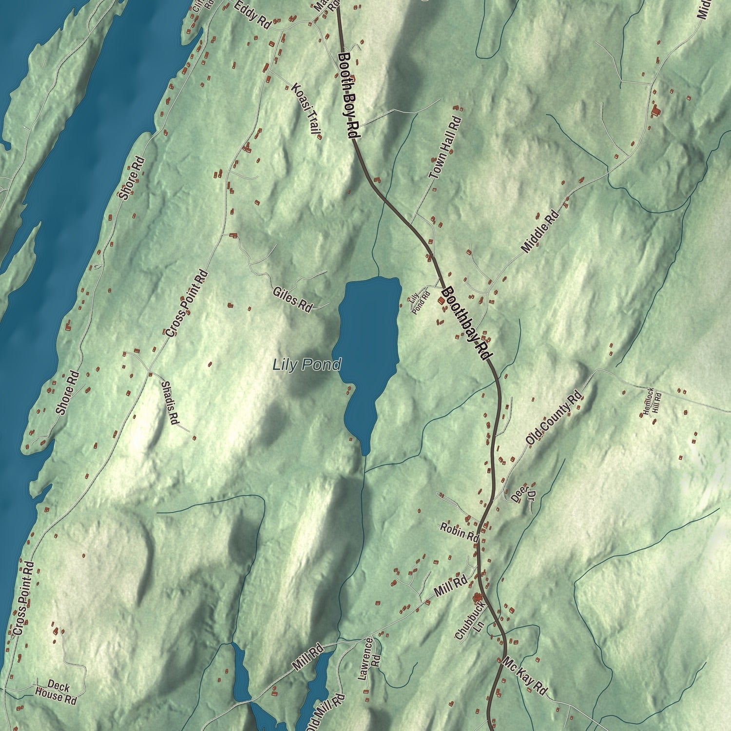 Terrain and local geography detail from the Edgecomb, Maine map