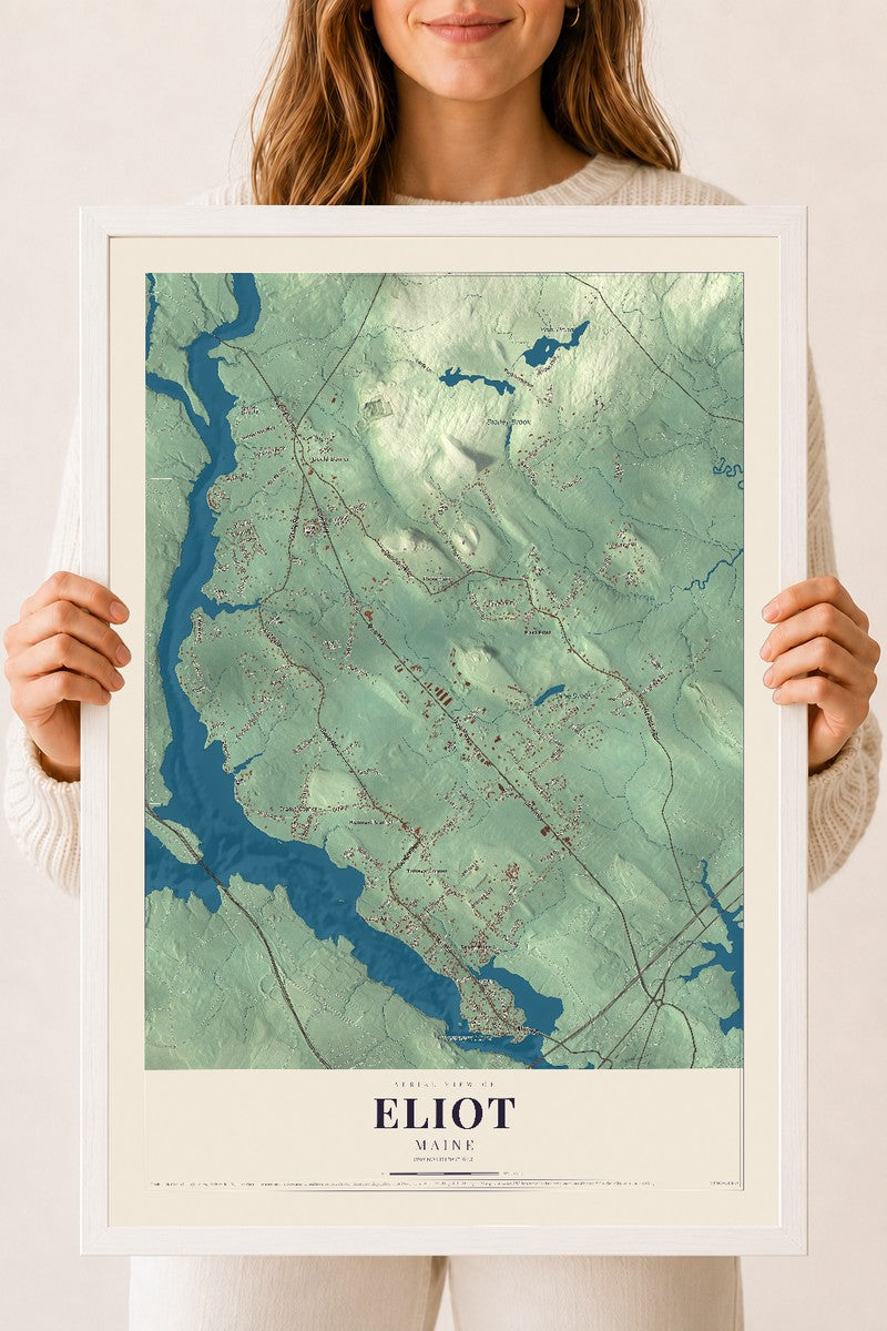 Eliot, Maine map print - 18 x 24 white Ayous wood frame