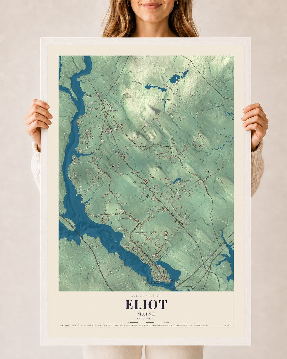 Eliot, Maine map print - 24 x 36 white Ayous wood frame