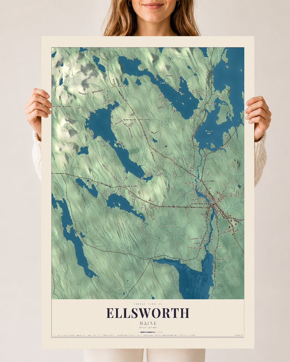 Ellsworth, Maine map print - 24 x 36 archival matte print