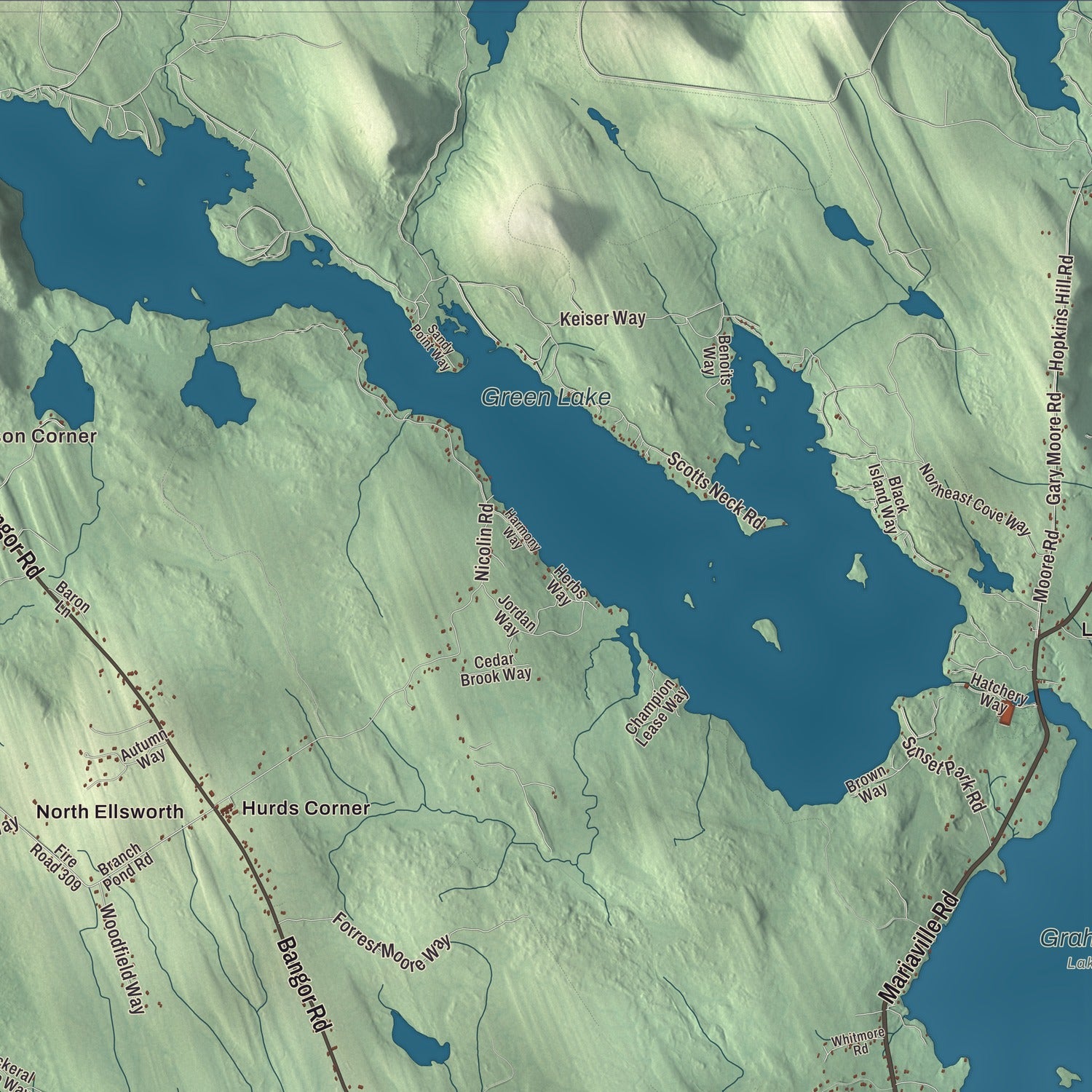 Terrain and local geography detail from the Ellsworth, Maine map
