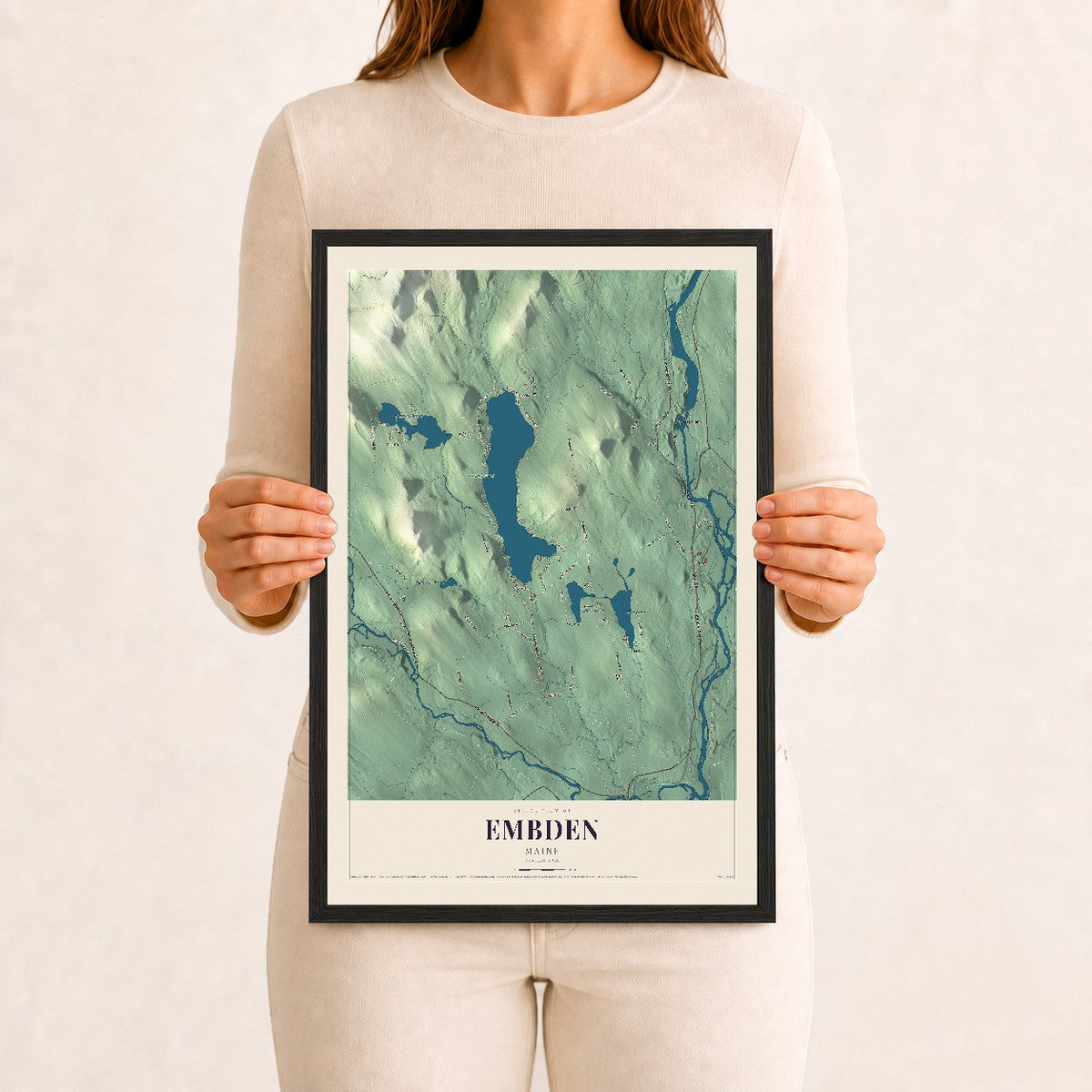 Embden, Maine map print - 12 x 18 black Ayous wood frame