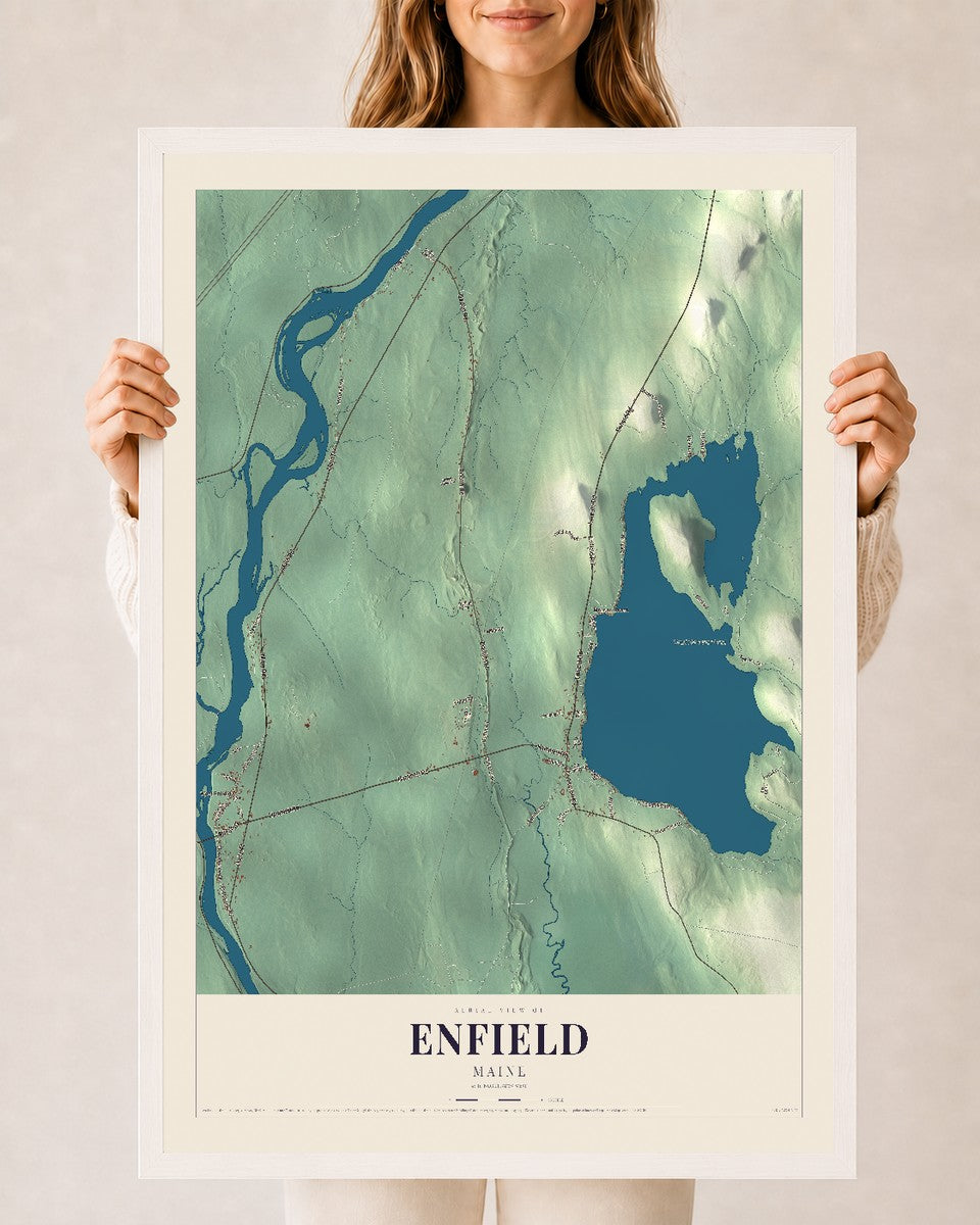 Enfield, Maine map print - 24 x 36 white Ayous wood frame