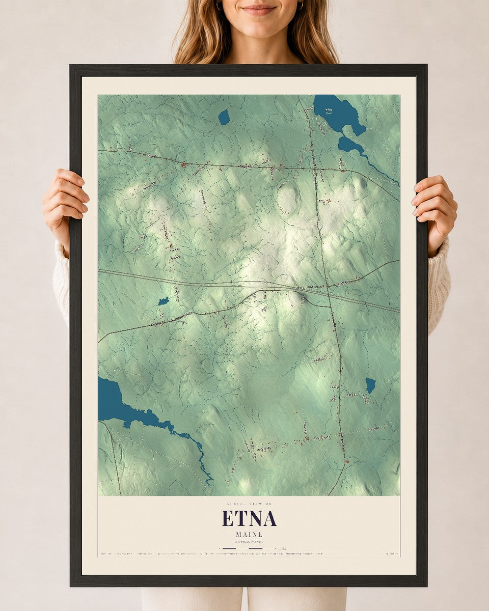 Etna, Maine map print - 24 x 36 black Ayous wood frame