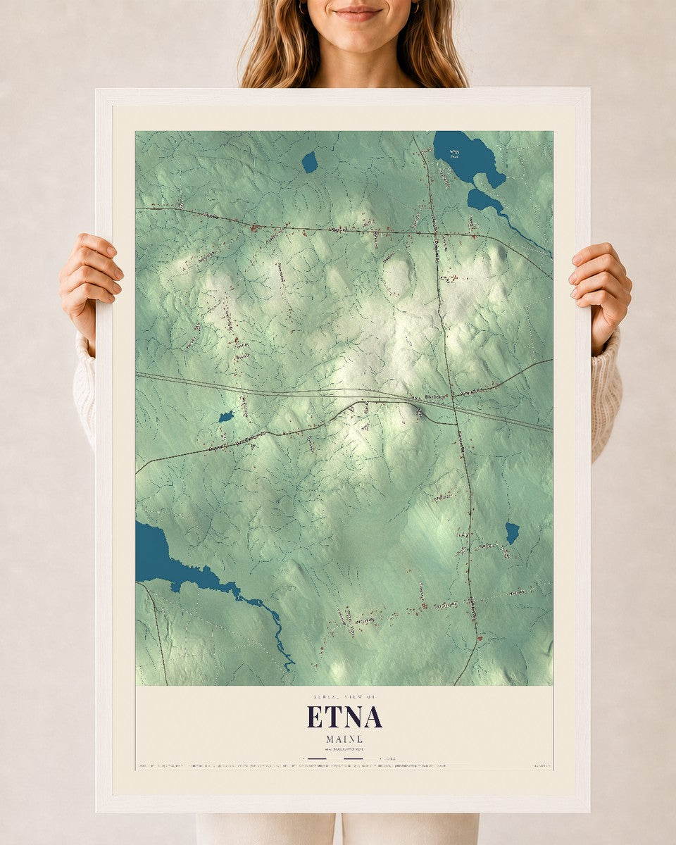 Etna, Maine map print - 24 x 36 white Ayous wood frame