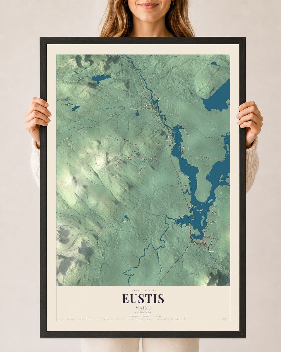 Eustis, Maine map print - 24 x 36 black Ayous wood frame