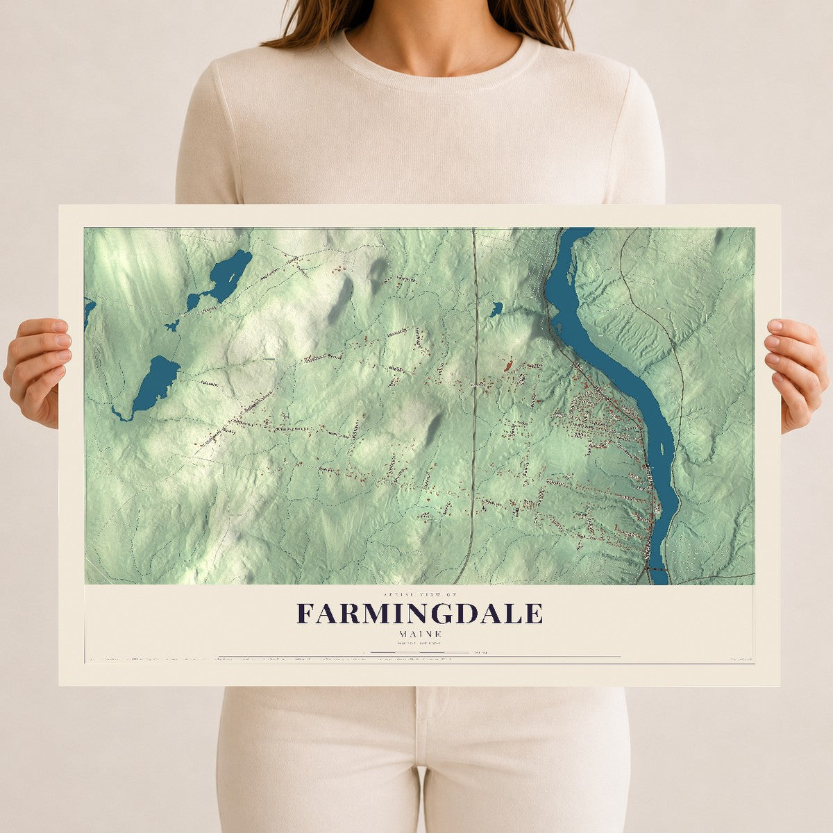 Farmingdale, Maine map print - 12 x 18 archival matte print