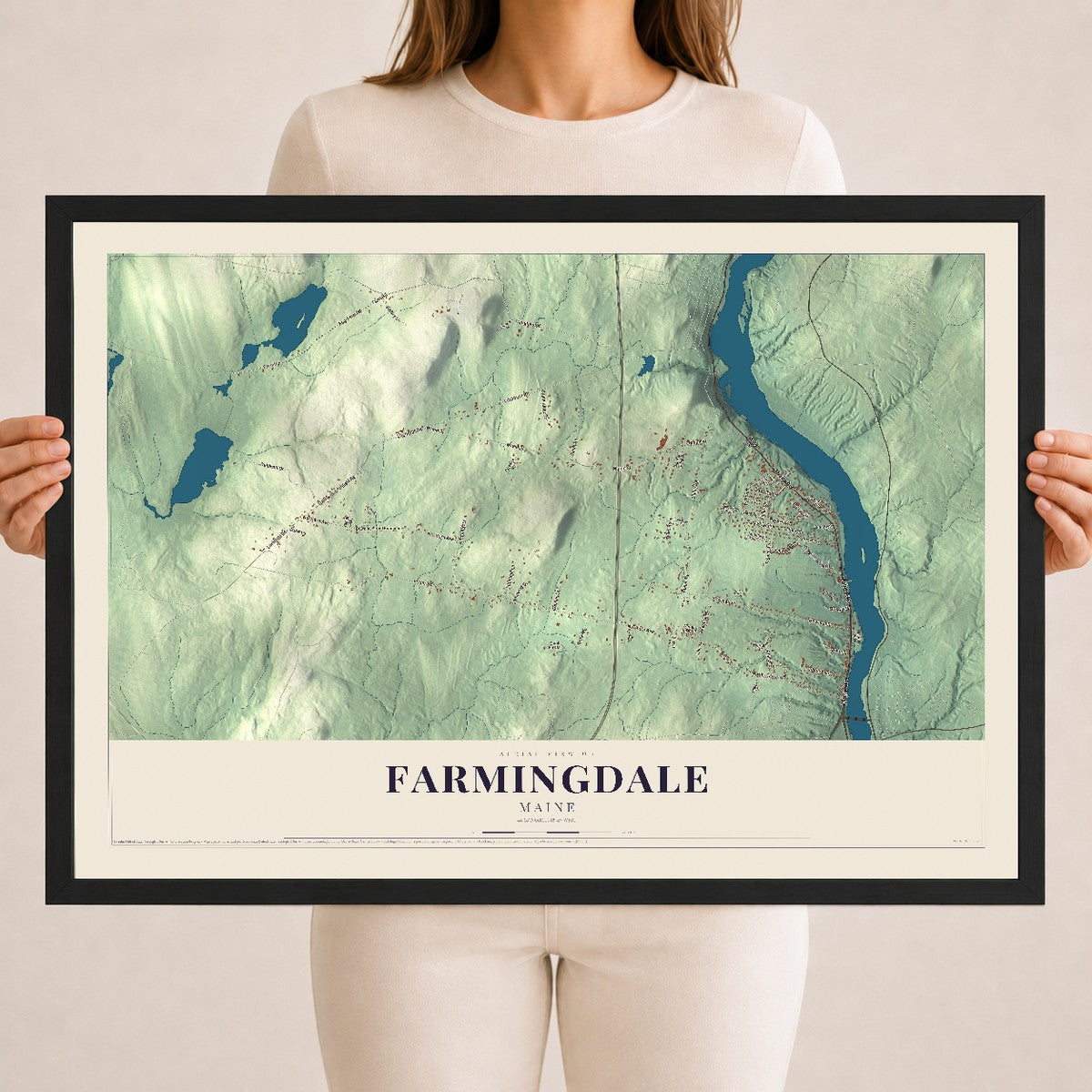 Farmingdale, Maine map print - 18 x 24 black Ayous wood frame