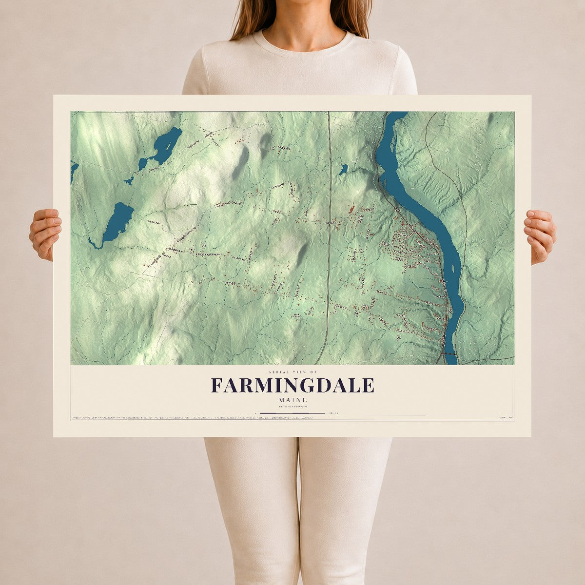 Farmingdale, Maine map print - 24 x 36 archival matte print