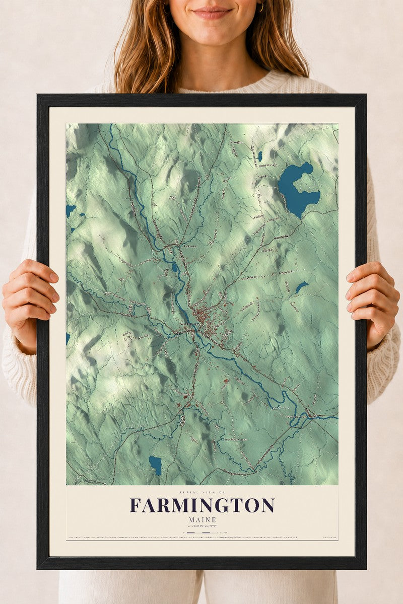 Farmington, Maine map print - 18 x 24 black Ayous wood frame