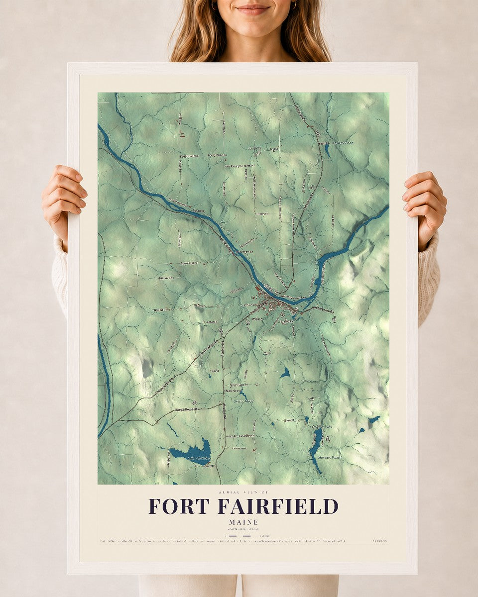 Fort Fairfield, Maine map print - 24 x 36 white Ayous wood frame
