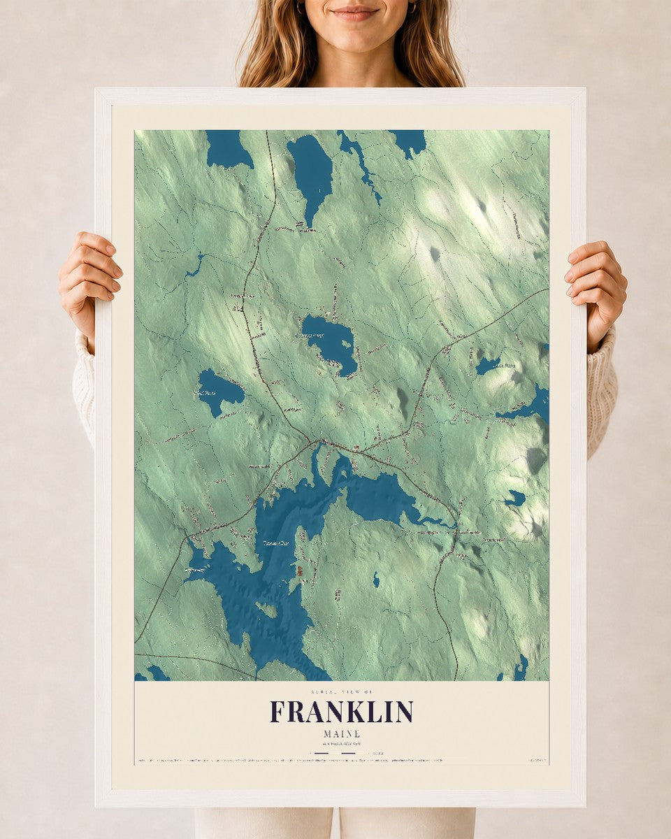 Franklin, Maine map print - 24 x 36 white Ayous wood frame