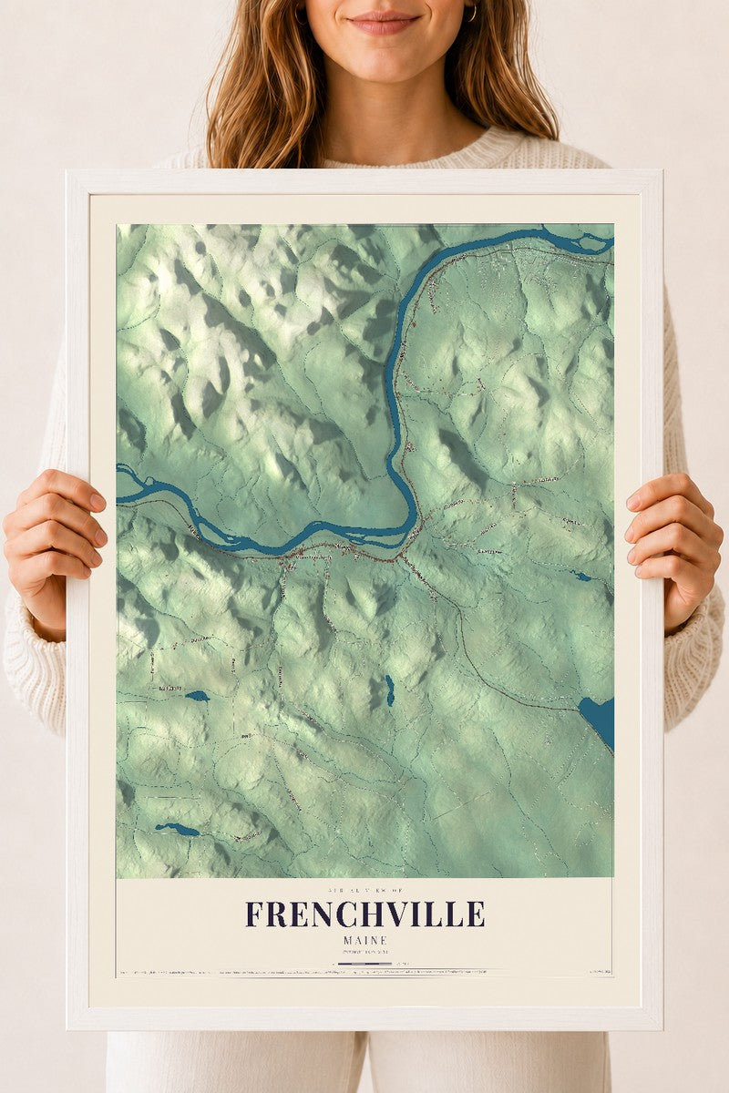 Frenchville, Maine map print - 18 x 24 white Ayous wood frame