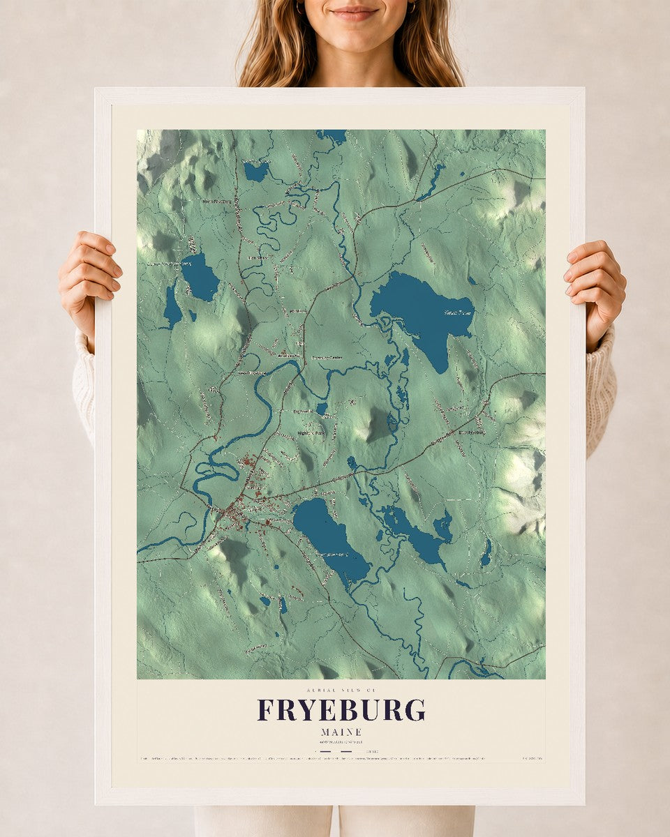 Fryeburg, Maine map print - 24 x 36 white Ayous wood frame