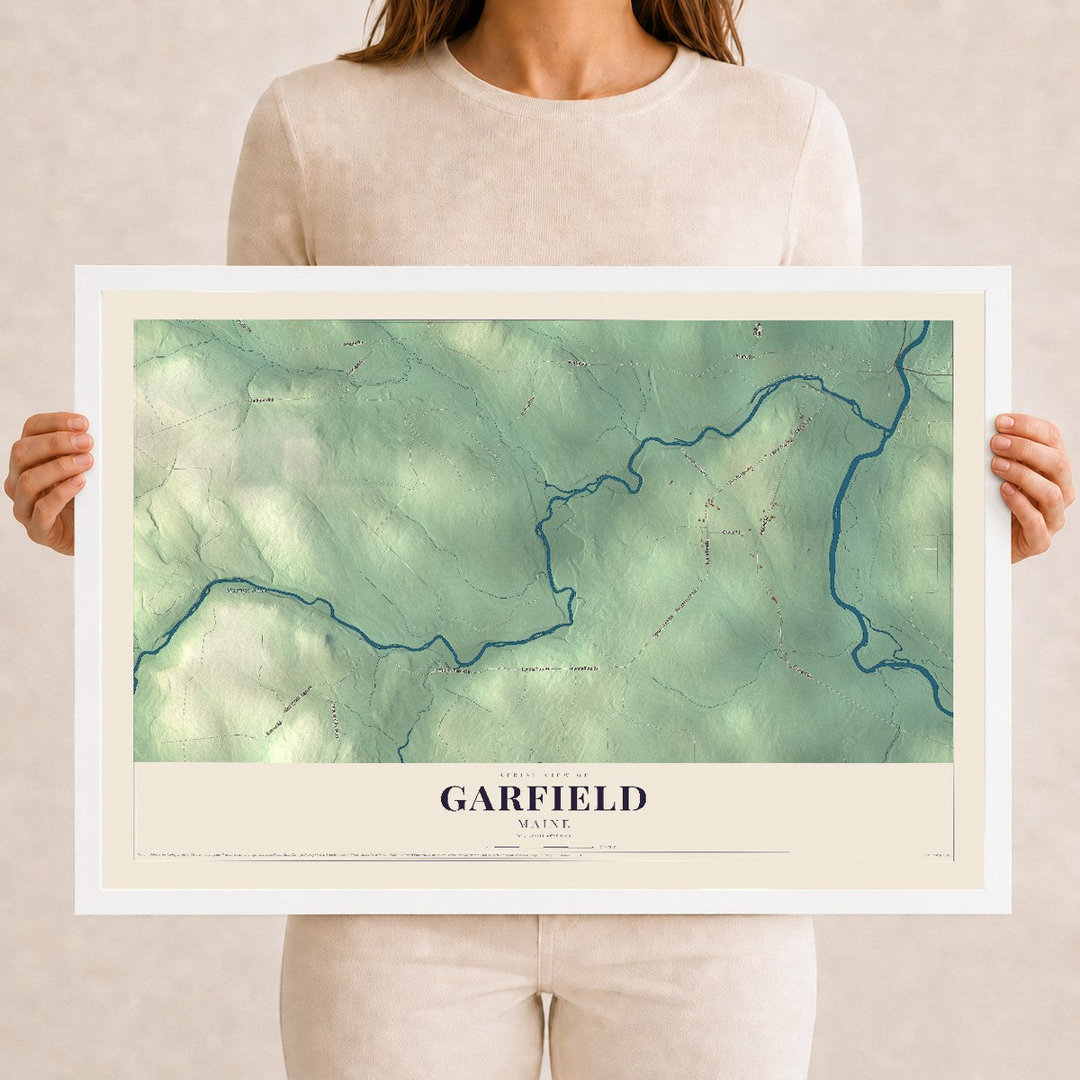 Garfield, Maine map print - 12 x 18 white Ayous wood frame