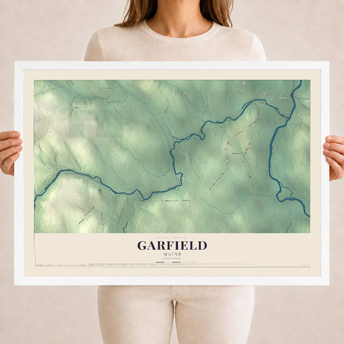 Garfield, Maine map print - 18 x 24 white Ayous wood frame