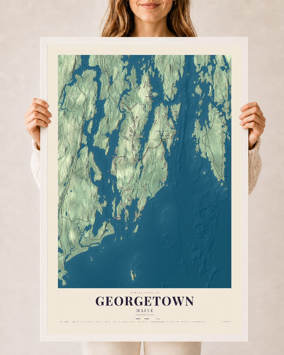 Georgetown, Maine map print - 24 x 36 white Ayous wood frame
