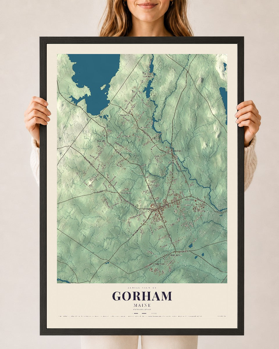 Gorham, Maine map print - 24 x 36 black Ayous wood frame