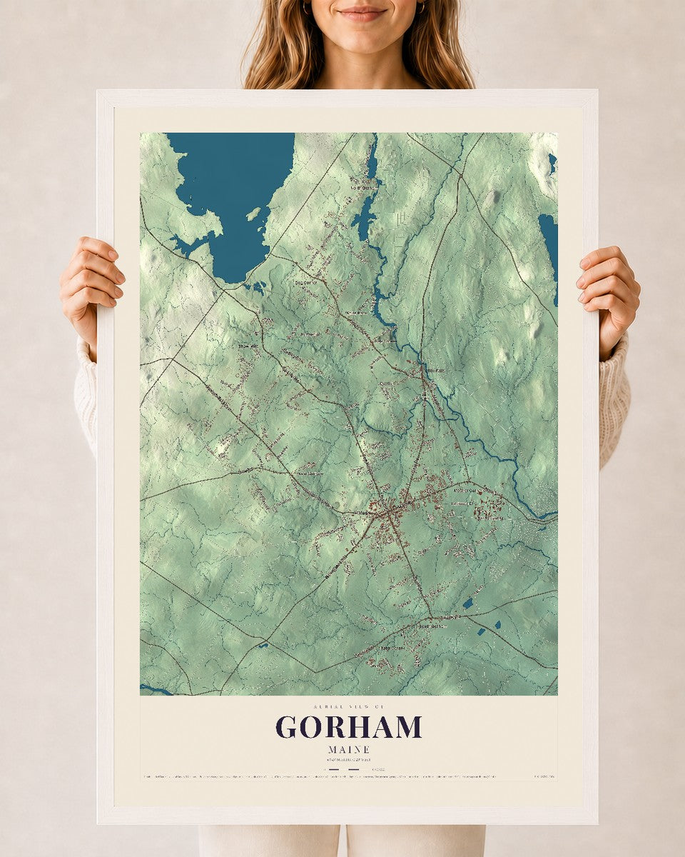 Gorham, Maine map print - 24 x 36 white Ayous wood frame