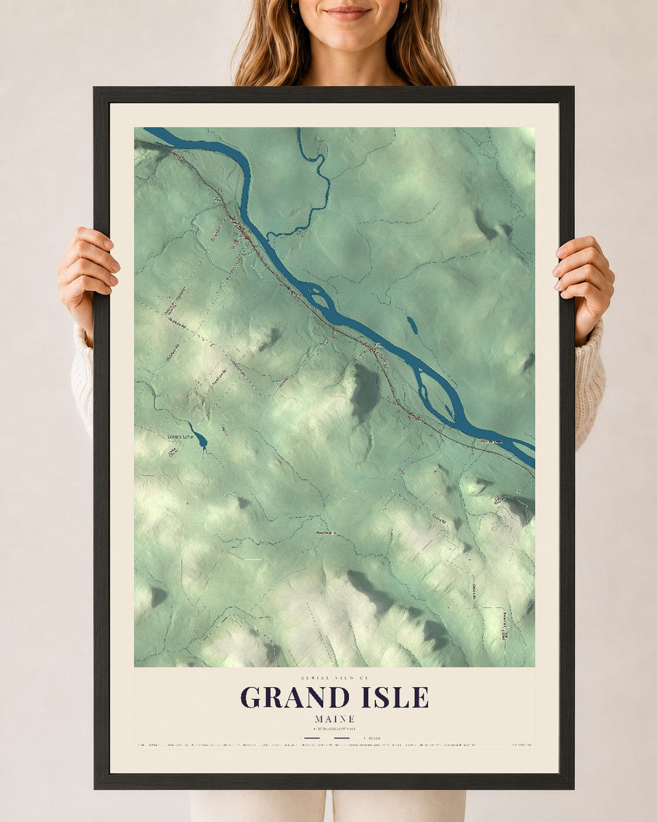 Grand Isle, Maine map print - 24 x 36 black Ayous wood frame
