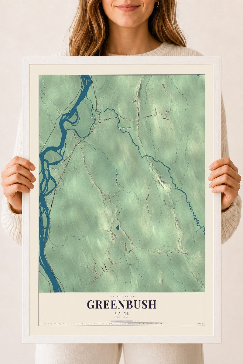 Greenbush, Maine map print - 18 x 24 white Ayous wood frame