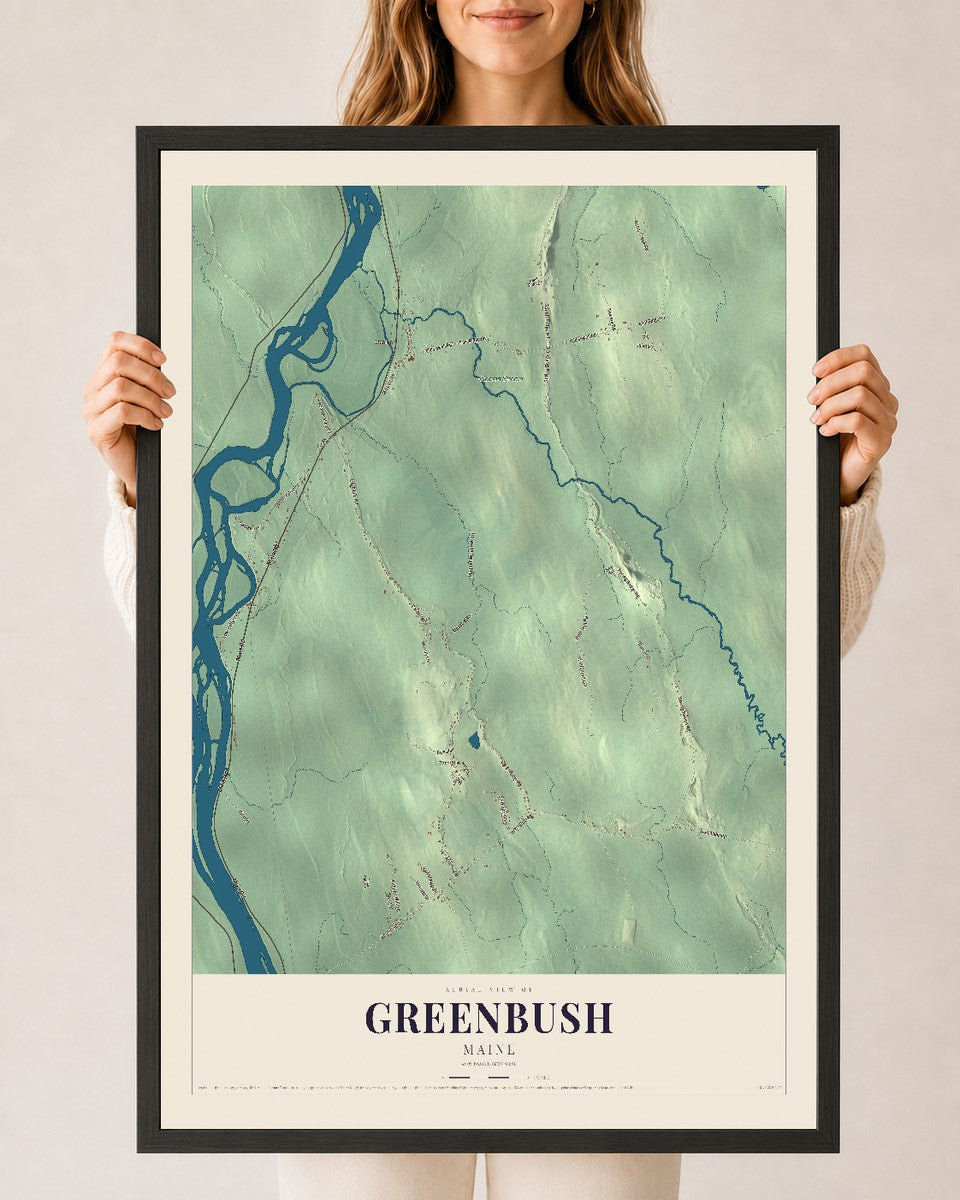 Greenbush, Maine map print - 24 x 36 black Ayous wood frame