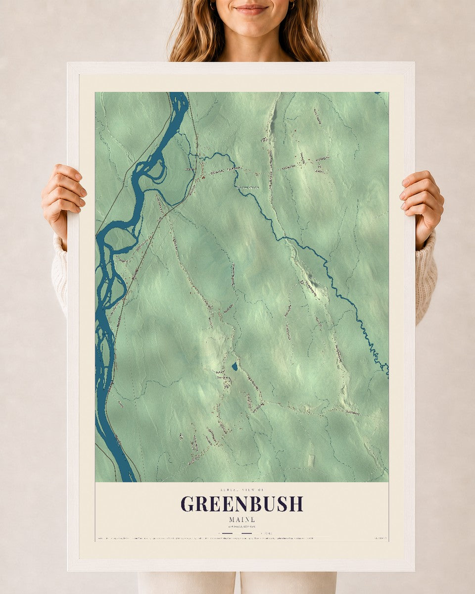 Greenbush, Maine map print - 24 x 36 white Ayous wood frame