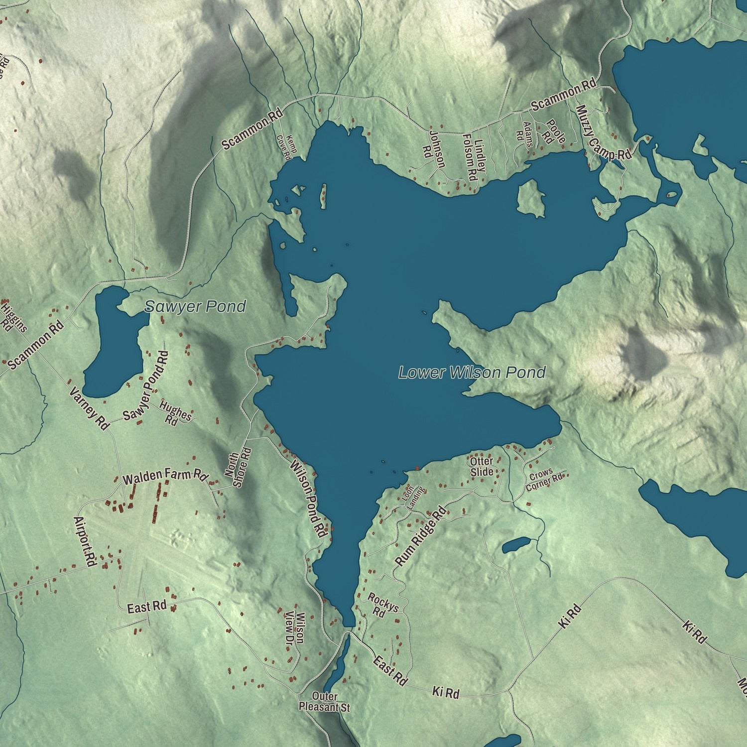 Terrain and local geography detail from the Greenville, Maine map