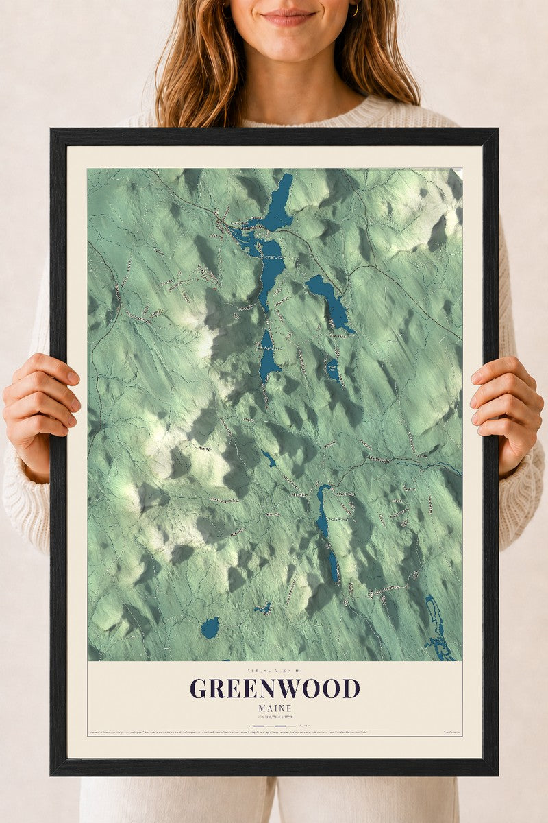 Greenwood, Maine map print - 18 x 24 black Ayous wood frame