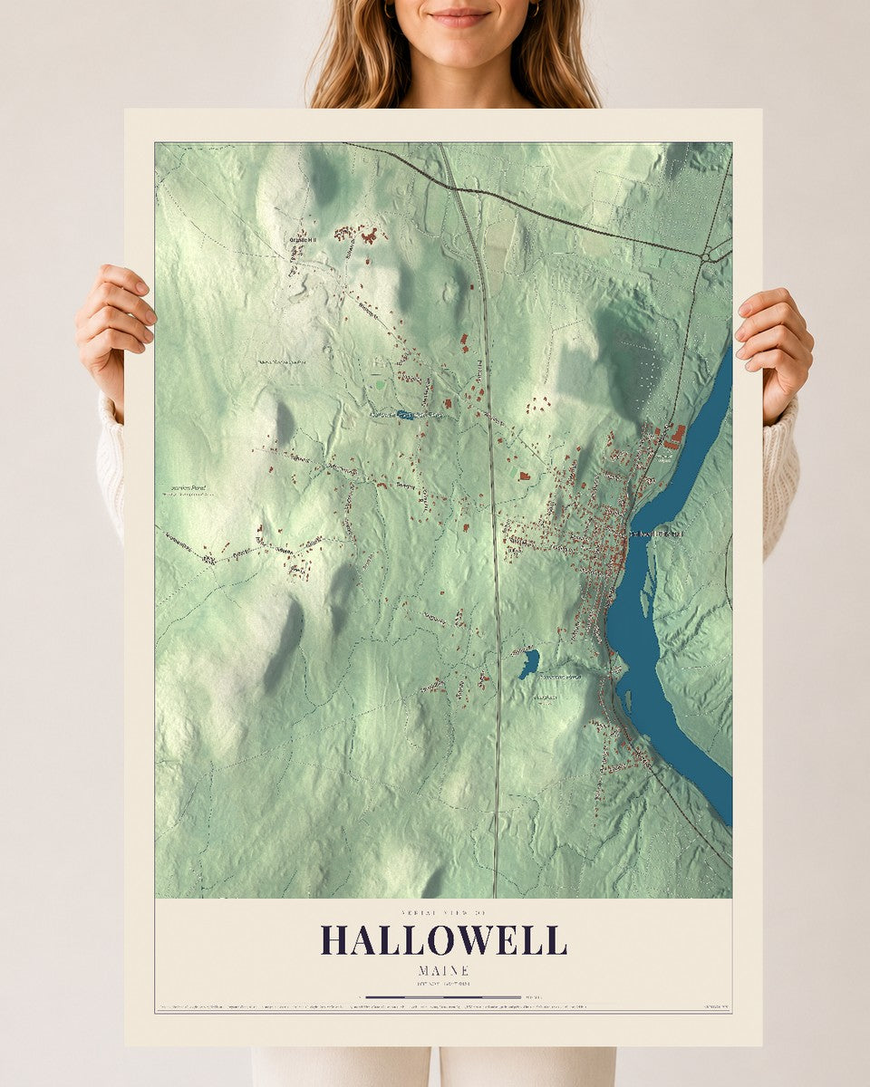 Hallowell, Maine map print - 24 x 36 archival matte print