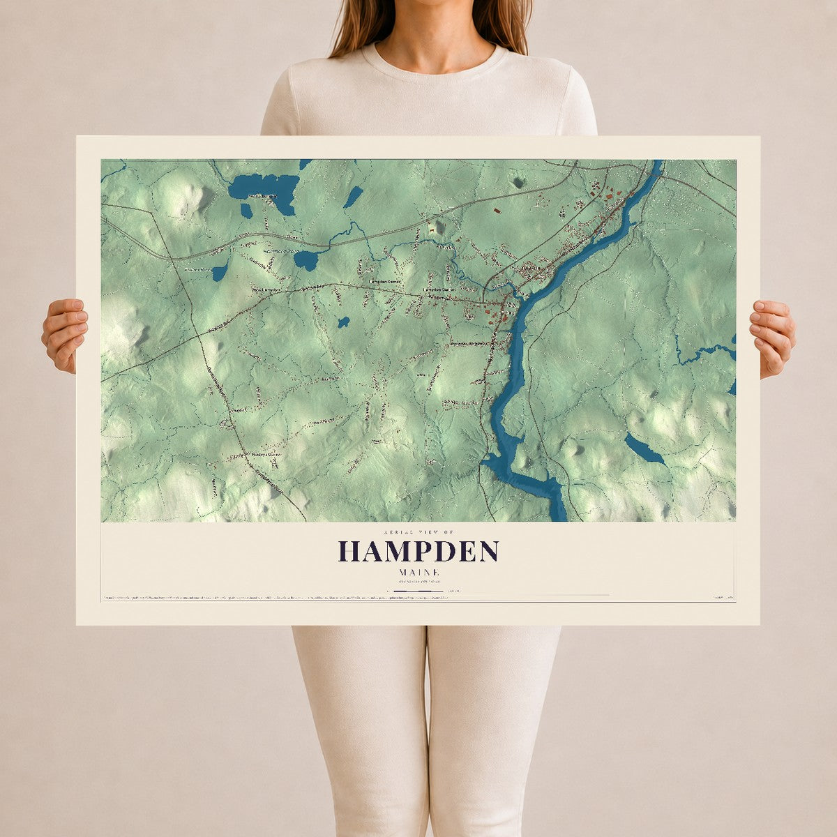 Hampden, Maine map print - 24 x 36 archival matte print