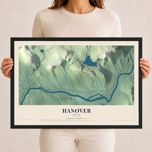 Map of Hanover, Maine, 12 x 18 inch print in a black wood frame