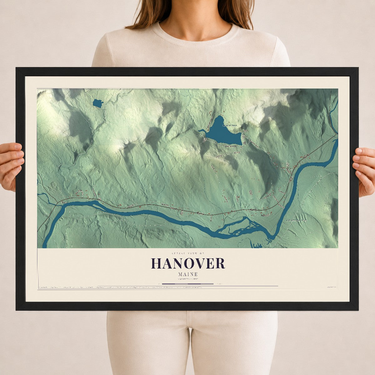 Hanover, Maine map print - 18 x 24 black Ayous wood frame