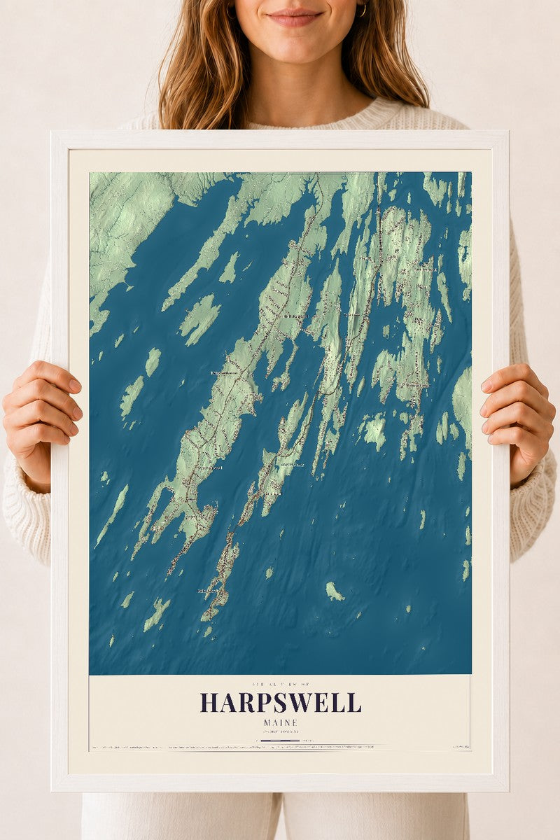 Harpswell, Maine map print - 18 x 24 white Ayous wood frame