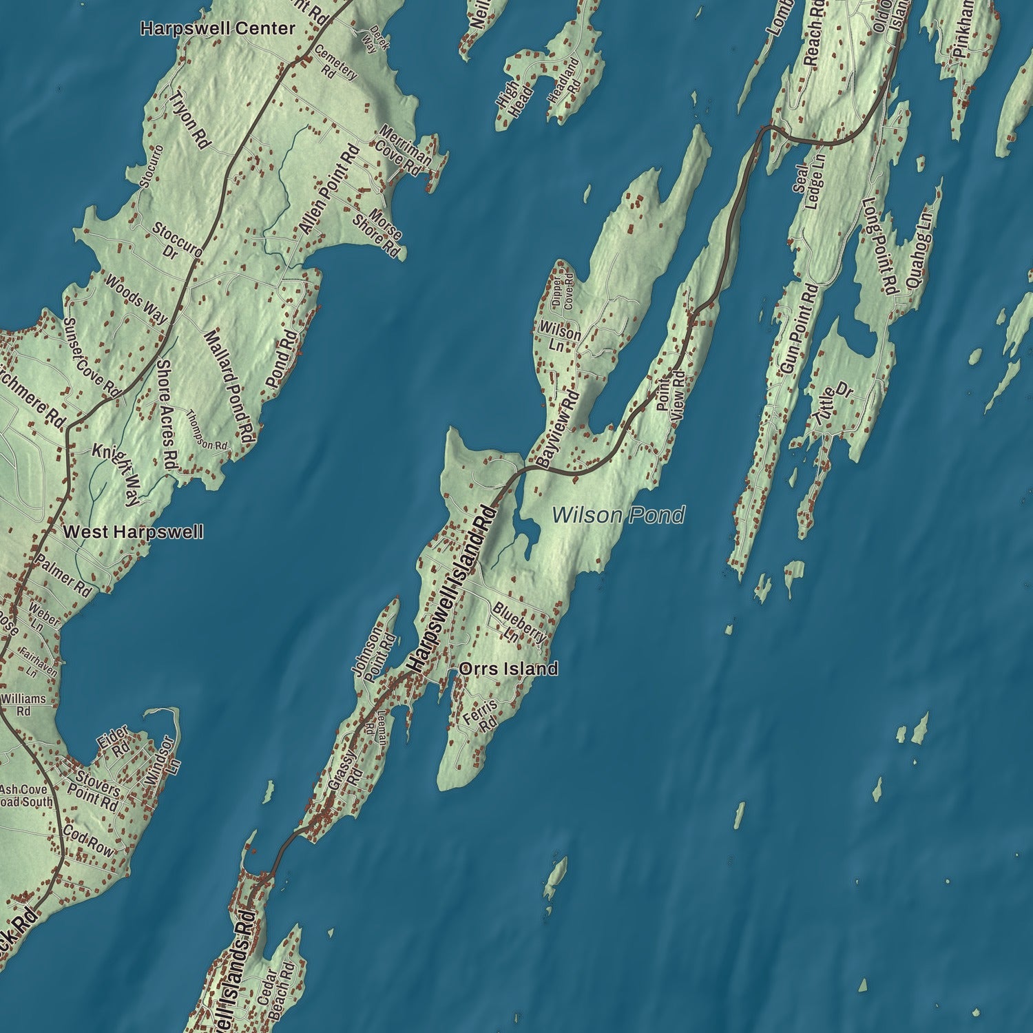 Terrain and local geography detail from the Harpswell, Maine map