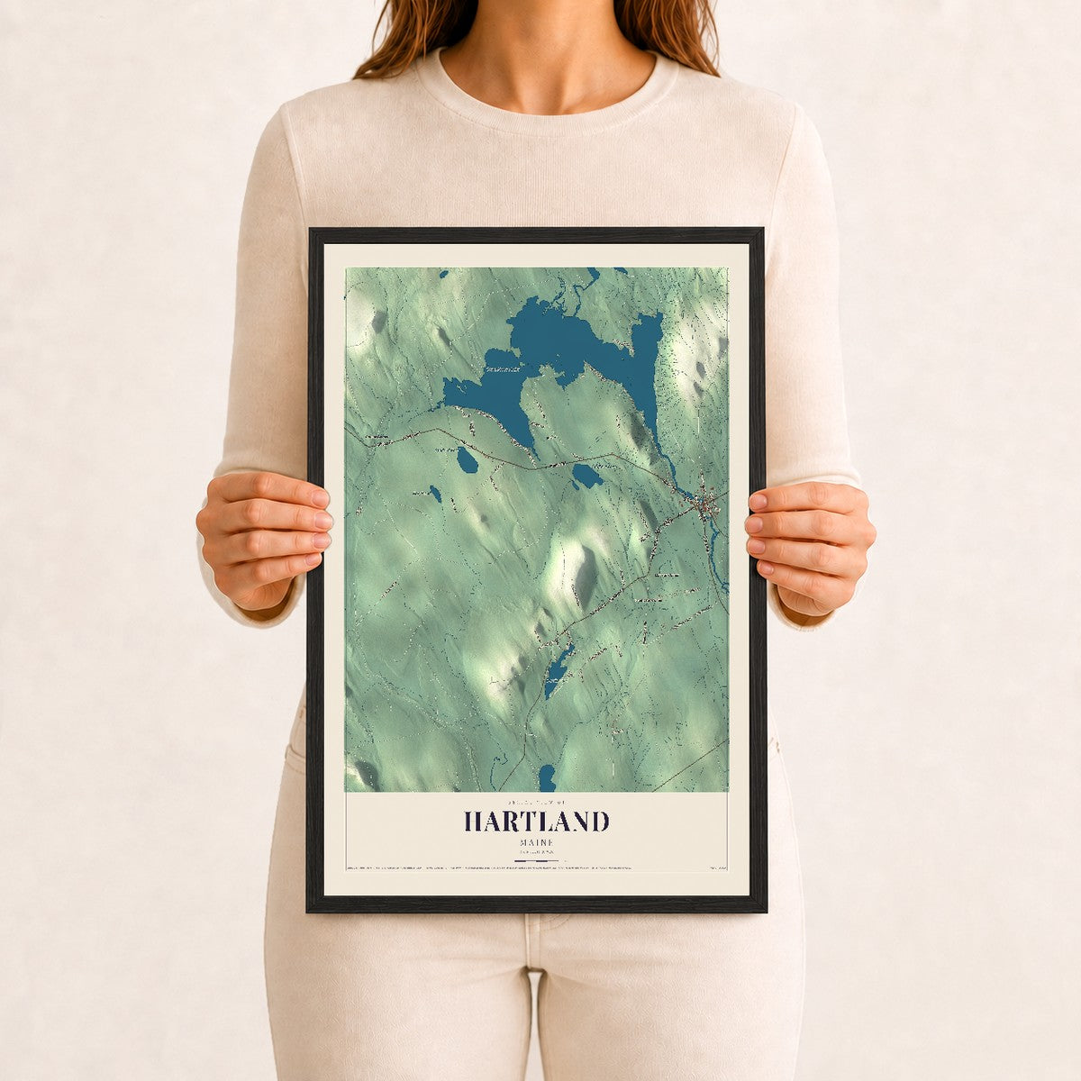 Hartland, Maine map print - 12 x 18 black Ayous wood frame